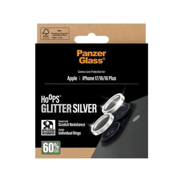 PanzerGlass Pellicoprotettiva fotocamera Hoops Optic Rings Apple iPhone 17 - Glitter Argento