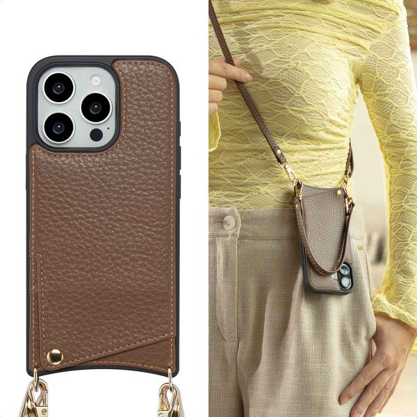 Selencia Cover per telefono Nova con cordino e portacarte Apple iPhone 16 Pro - Mocha Brown
