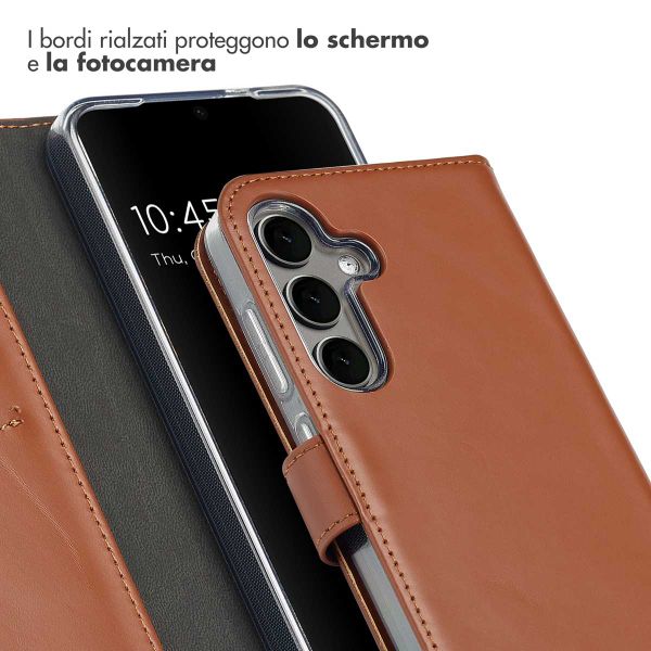 Selencia Cover a libro in vera pelle Samsung Galaxy S25 Plus - Marrone chiaro