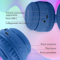 imoshion Cuffie wireless per bambini con LED Light - Limitatore di decibel - Con cavo AUX - Cobalt Blue