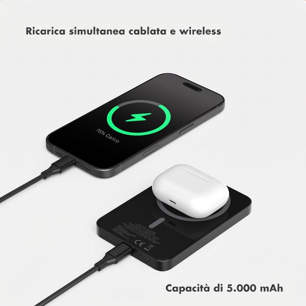 Selencia Vivid Powerbank 5.000 mAh - MagSafe e Qi - Nero / Vintage Peony