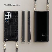 Selencia Cover per telefono Nova Croco con cordino e portacarte Samsung Galaxy S25 Ultra - Nero