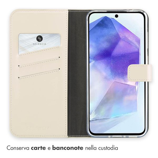 Selencia Cover a libro in vera pelle Samsung Galaxy A36 - Greige