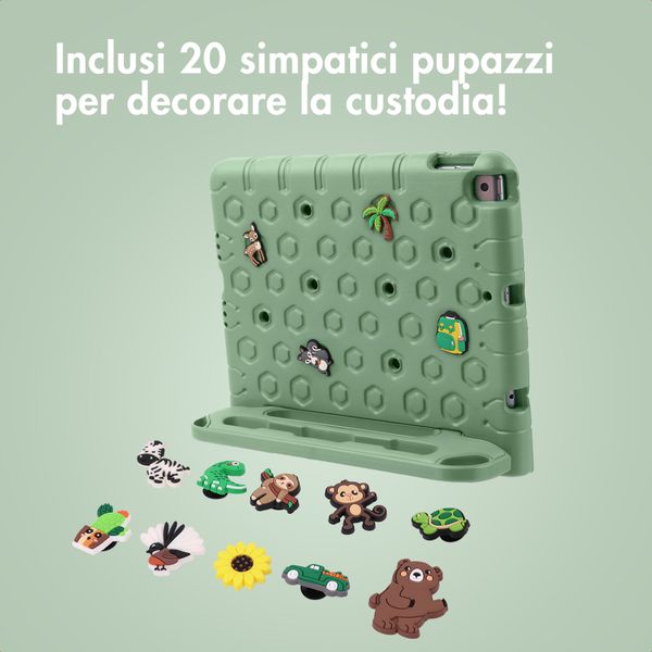 imoshion Cover per tablet a prova di bambino con bambole rimovibili Apple iPad 9 (2021) 10.2 pollici / iPad 8 (2020) 10.2 pollici / iPad 7 (2019) 10.2 pollici - Olive Green