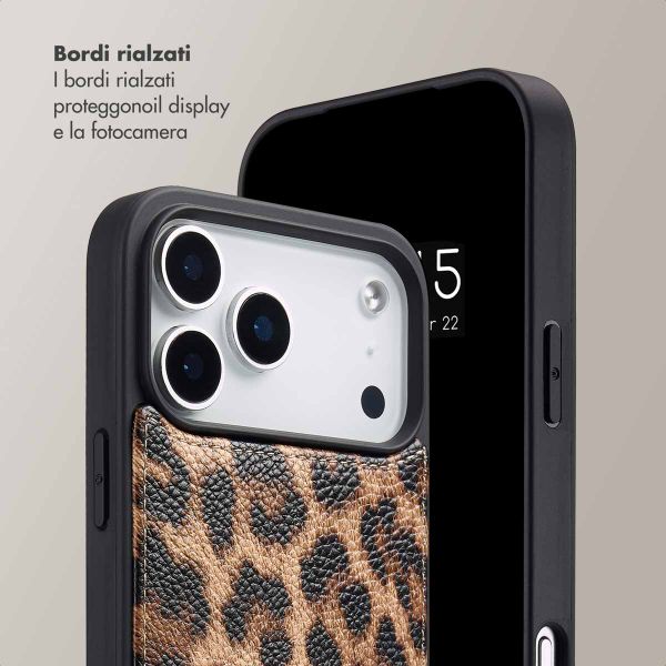 Selencia Cover per telefono Nova con cordino e portacarte Apple iPhone 17 Pro - Leopard