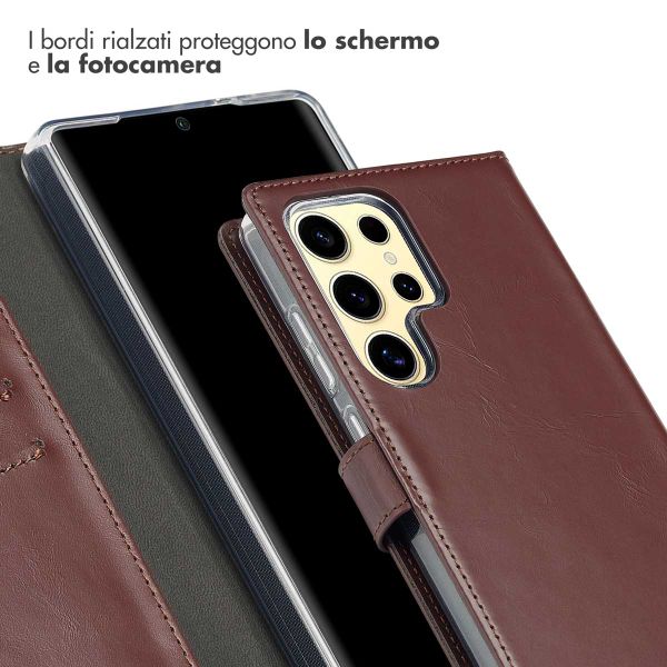 Selencia Cover a libro in vera pelle Samsung Galaxy S25 Ultra - Marrone scuro