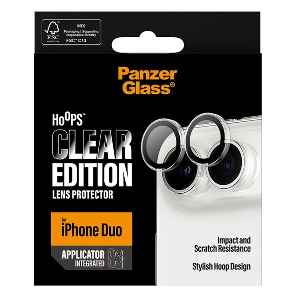 PanzerGlass Hoops Optic Rings Protezione fotocamera Apple iPhone Duo - Clear