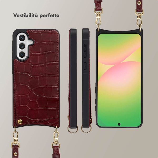 Selencia Cover per telefono Nova Croco con cordino e portacarte Samsung Galaxy A56 - Burgundy