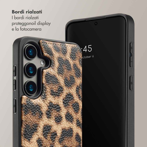 Selencia Cover per telefono Nova con cordino e portacarte Samsung Galaxy S24 - Leopard