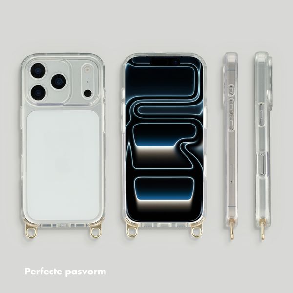 Selencia Cover trasparente con ganci rimovibili + cinturino da polso con pietre naturali Apple iPhone 17 Pro - Pearl White