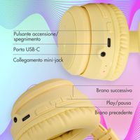 imoshion Cuffie wireless per bambini LED Light Cat Ear - Limitatore di decibel - Con cavo AUX - Giallo