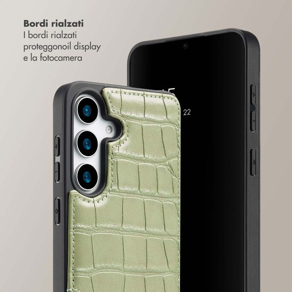 Selencia Cover per telefono Nova Croco con cordino e portacarte Samsung Galaxy S25 - Sage Green