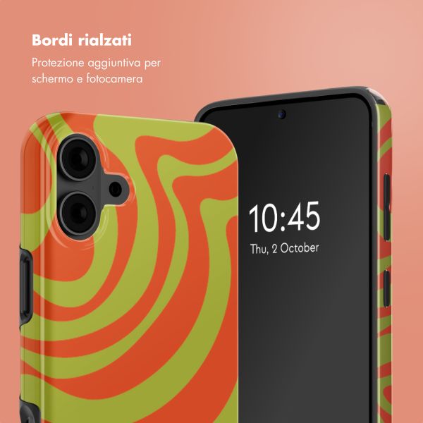 Selencia Cover posteriore Vivid con MagSafe Apple iPhone 16 - Wavy Swirl Orange Fern