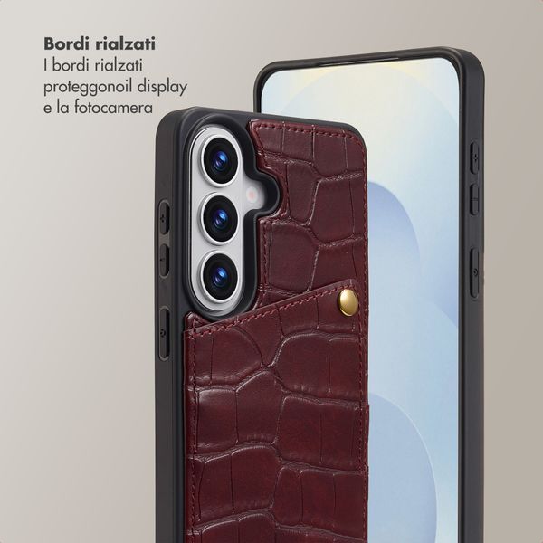 Selencia Cover per telefono Nova Croco con cordino e portacarte Samsung Galaxy S26 - Burgundy