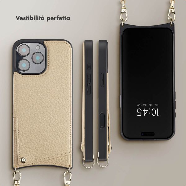 Selencia Cover per telefono Nova con cordino e portacarte Apple iPhone 16 Pro Max - Beige