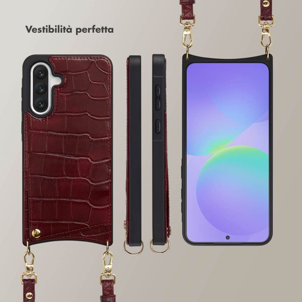 Selencia Cover per telefono Nova Croco con cordino e portacarte Samsung Galaxy A36 - Burgundy