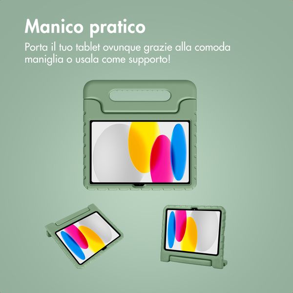 imoshion Cover Posteriore Kidsproof con Maniglia Apple iPad 11 (2025) 11 pollici A16 / iPad 10 (2022) 10.9 pollici - Olive Green