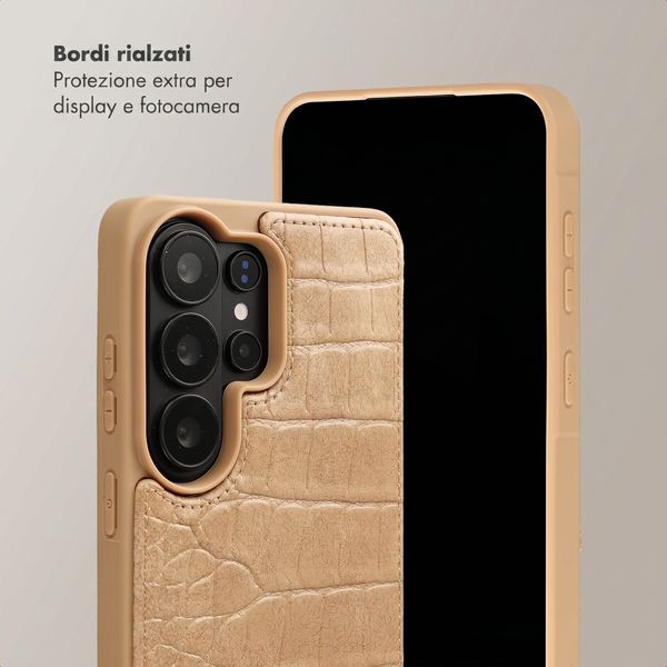 Selencia Cover per telefono Nova Croco con cordino e portacarte Samsung Galaxy S26 Ultra - Toasted Almond