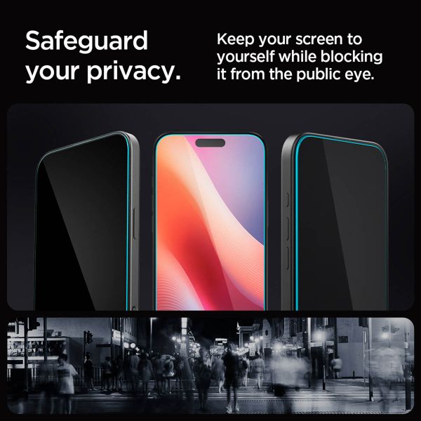 Spigen Vetro temperato privacy GLAStR EZ Fit + Applicatore - confezione da 2 Apple iPhone 17 / 17 Pro / 16 Pro