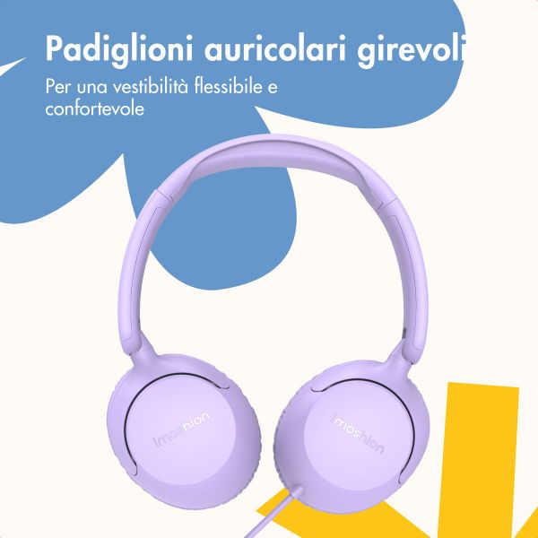 imoshion Cuffie per bambini con filo - cavo AUX - limitatore di decibel - Lavender Lilac