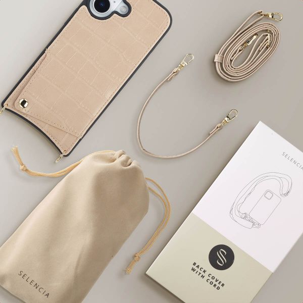 Selencia Cover per telefono Nova Croco con cordino e portacarte Apple iPhone 17 - Beige