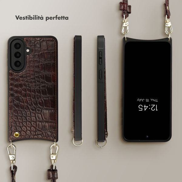 Selencia Cover per telefono Nova Croco con cordino e portacarte Samsung Galaxy A57 (5G) - Choco Brown
