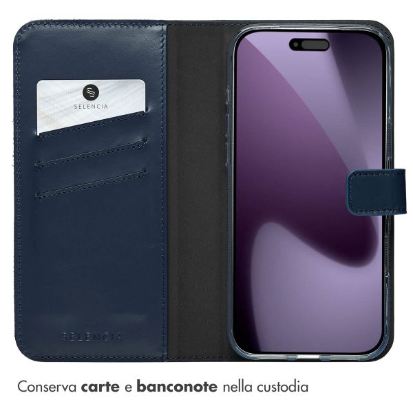Selencia Cover a libro in vera pelle Apple iPhone 17 Pro Max - Blu