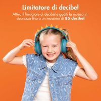 imoshion Cuffie Bluetooth Kids Dino - Cuffie per bambini con limitatore di decibel - Cuffie wireless + cavo AUX - Petrol Green / Orange