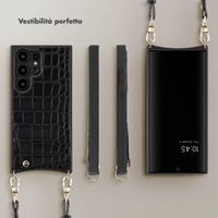 Selencia Cover per telefono Nova Croco con cordino e portacarte Samsung Galaxy S24 Ultra - Nero