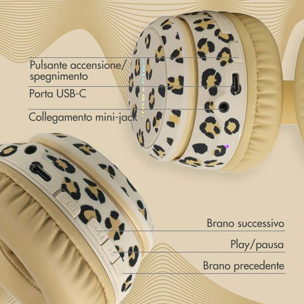 imoshion Special Edition - Cuffie wireless per bambini LED Light - Limitatore di Decibel - con cavo AUX - Leopardo