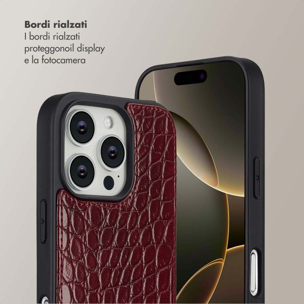 Selencia Cover per telefono Nova Croco con cordino e portacarte Apple iPhone 16 Pro - Burgundy