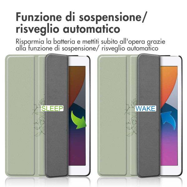 imoshion Cover Trifold Design Apple iPad 9 (2021) 10.2 pollici / iPad 8 (2020) 10.2 pollici / iPad 7 (2019) 10.2 pollici - Floral Green