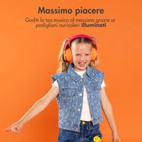 imoshion Cuffie wireless per bambini con LED Light - Limitatore di decibel - Con cavo AUX - Hot Pink / Apricot Orange Crush