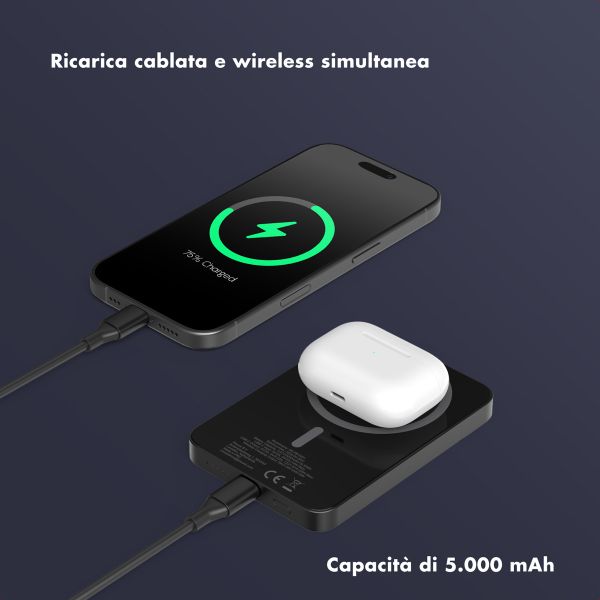 Selencia Vivid Powerbank 5.000 mAh - MagSafe e Qi - Nero / Chic Marble Black