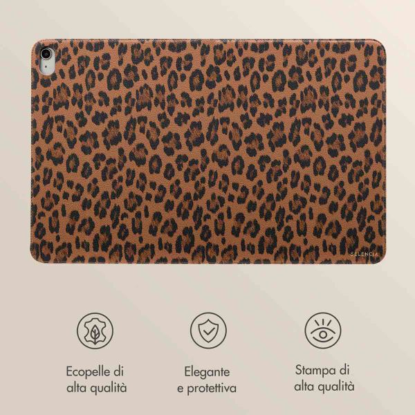 Selencia Libreria Sabi con stampa leopardata Apple iPad 11 (2025) 11 pollici A16 / iPad 10 (2022) 10.9 pollici - Mocha Brown