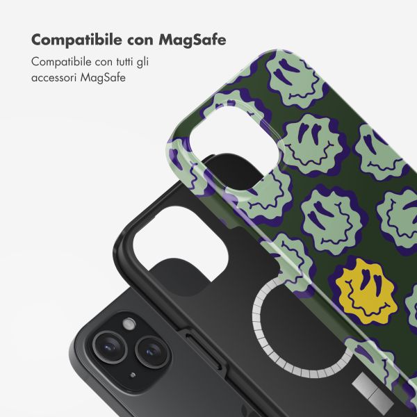 Selencia Cover posteriore Vivid con MagSafe Apple iPhone 15 - Wavy Smiley Green