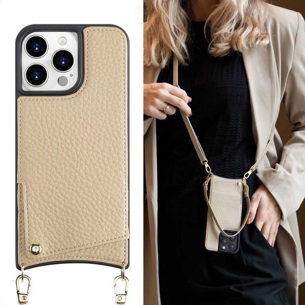 Selencia Cover per telefono Nova con cordino e portacarte Apple iPhone 15 Pro Max - Beige
