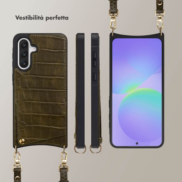 Selencia Cover per telefono Nova Croco con cordino e portacarte Samsung Galaxy A36 - Dark Olive