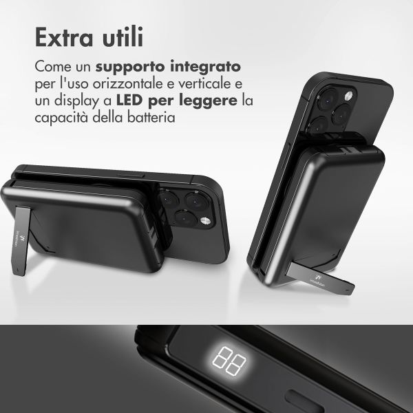 imoshion Powerbank MagSafe 4-in-1 con supporto da 10.000 mAh – Power Delivery – iPhone / AirPods / Apple Watch – Nero