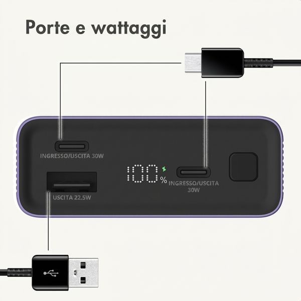 imoshion Powerbank in alluminio Ultra Series 20.000 mAh - Ricarica rapida fino a 33 watt - Tropical Violet