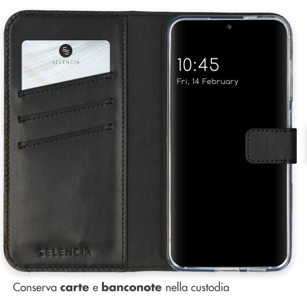 Selencia Cover a libro in vera pelle Samsung Galaxy S24 - Nero