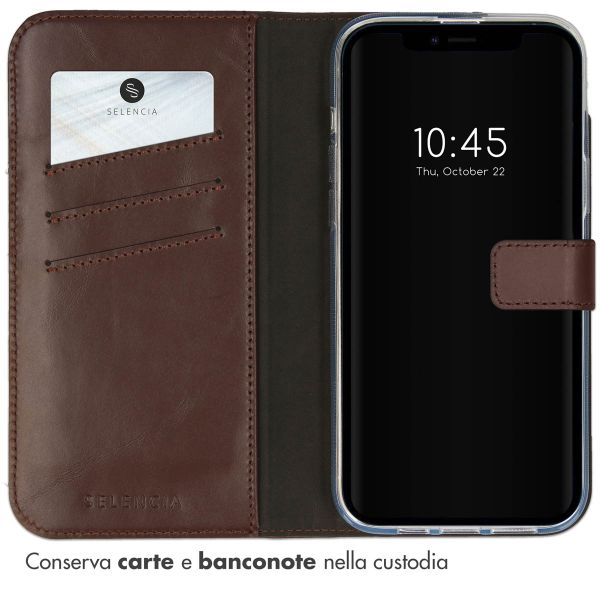 Selencia Cover a libro in vera pelle Apple iPhone 14 - Marrone