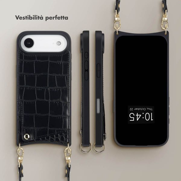 Selencia Cover per telefono Nova Croco con cordino e portacarte Apple iPhone Air - Nero