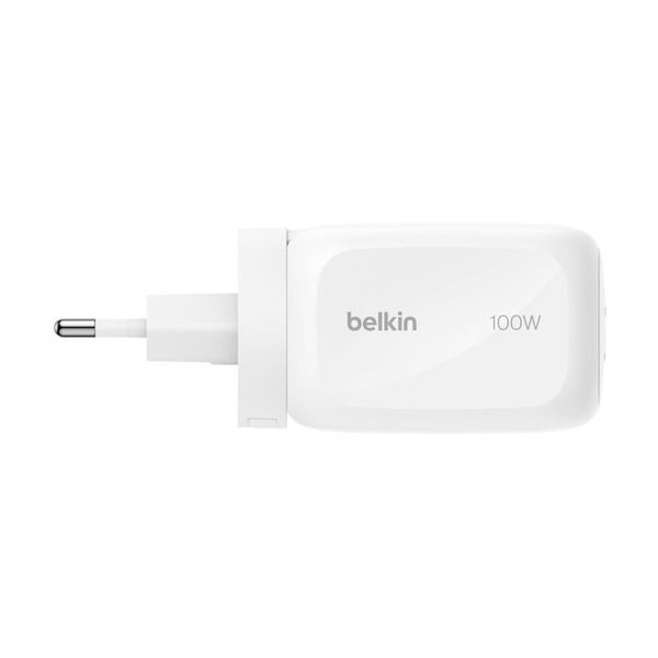 Belkin BoostCharge Pro caricatore GaN a 3 porte 100 W con set di adattatori da viaggio - Bianco