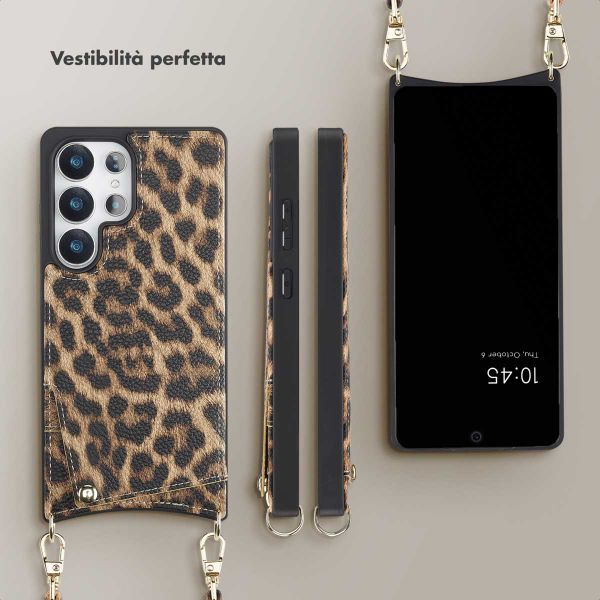 Selencia Cover per telefono Nova con cordino e portacarte Samsung Galaxy S25 Ultra - Leopard