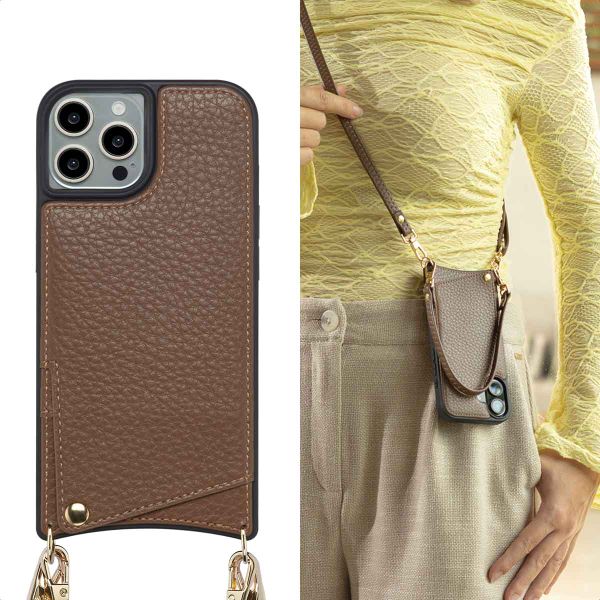 Selencia Cover per telefono Nova con cordino e portacarte Apple iPhone 15 Pro - Mocha Brown