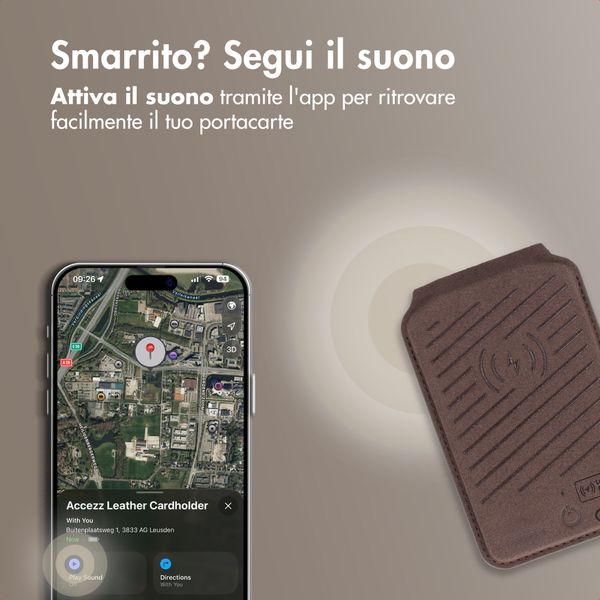 Accezz Portafoglio in pelle magnetico con supporto - Compatibile con Apple Find My - Coffee Brown