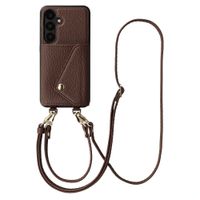 Selencia Cover per telefono Sera con cordino e portacarte a busta Samsung Galaxy S25 / S24 - Chocolate Brown