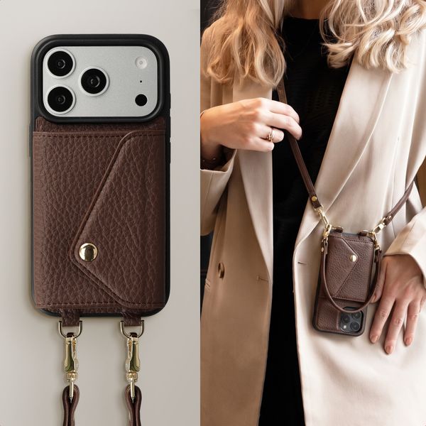 Selencia Cover per telefono Sera con cordino e portacarte a busta Apple iPhone 17 Pro - Chocolate Brown