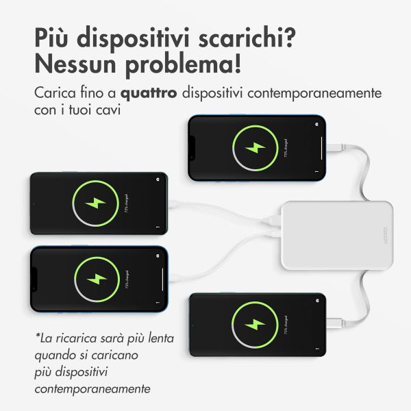 Accezz Powerbank da 10.000 mAh con cavi integrati – Quick Charge e Power Delivery – Bianco